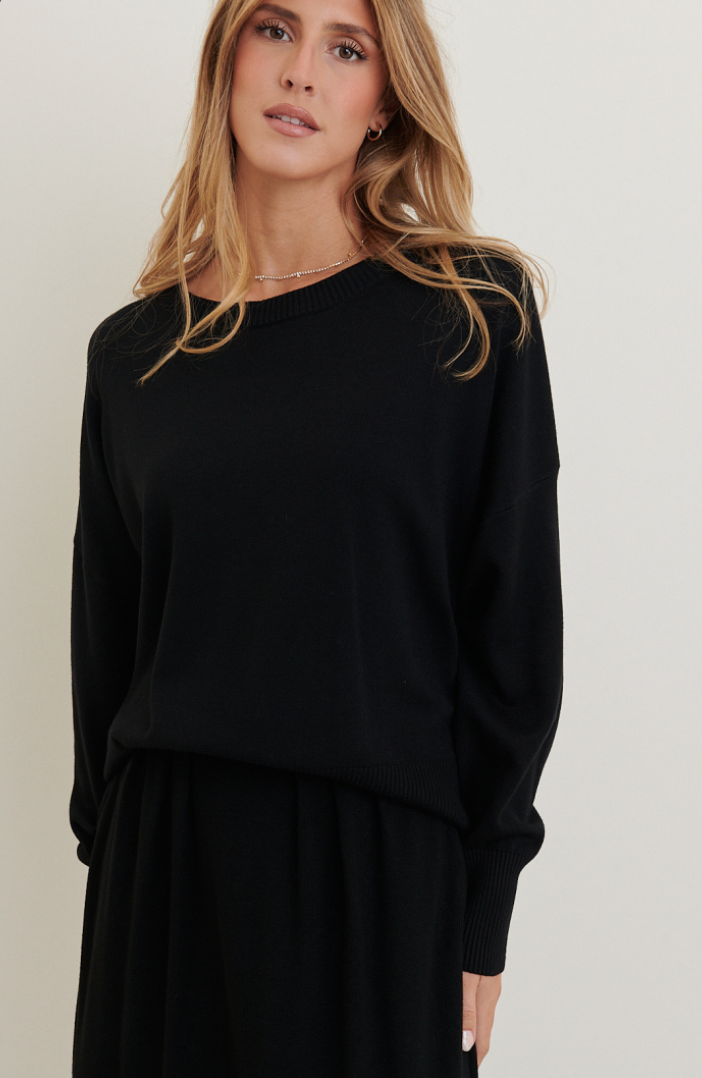 Fabulous Gifts Fashion Heavy Knit Long Rib Neck Sweater Black by Weirs of Baggot Street