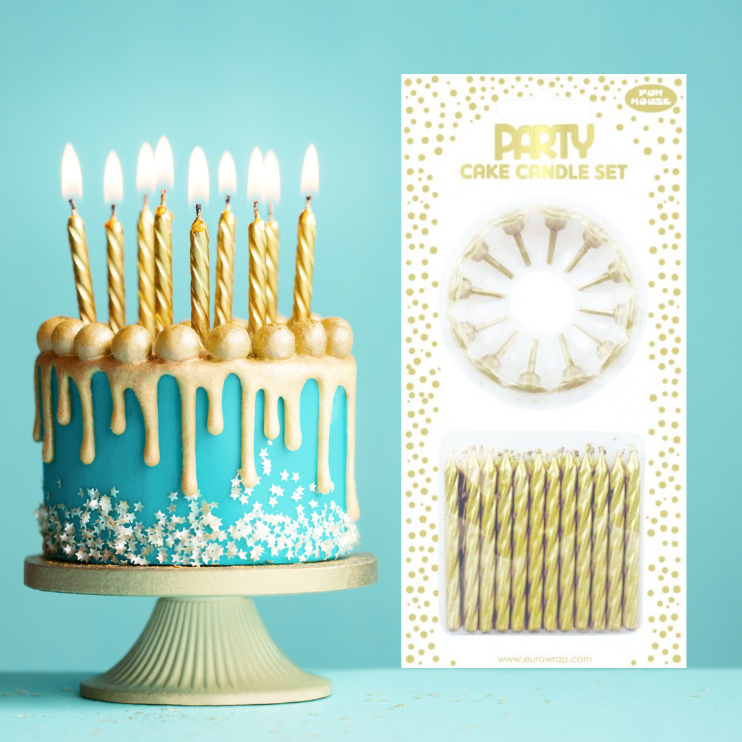 Finishing Touches Party Time Gold Metallic Cake Candle Set by Weirs of Baggot Street