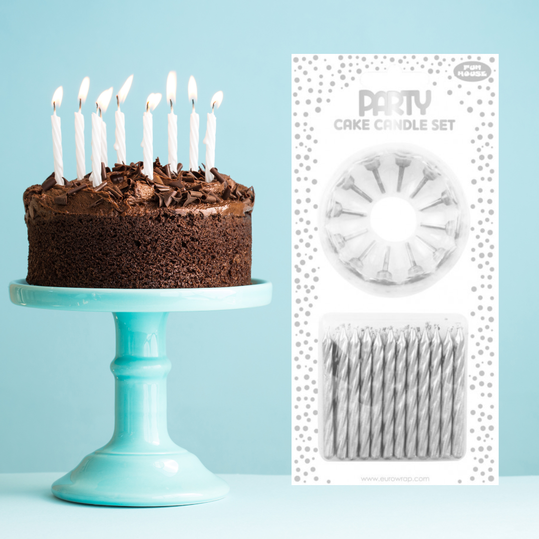 Finishing Touches Party Time Silver Metallic Cake Candle Set by Weirs of Baggot Street