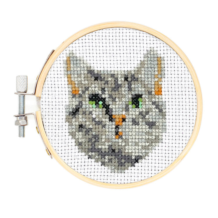 Kikkerland Tabby Cat Mini Cross Stitch Embroidery Kit