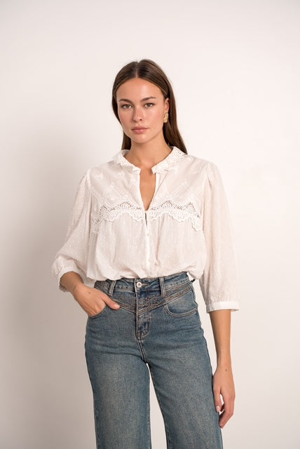 White Lace 3/4 Sleeve Blouse
