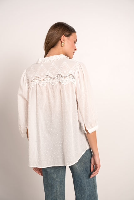 White Lace 3/4 Sleeve Blouse