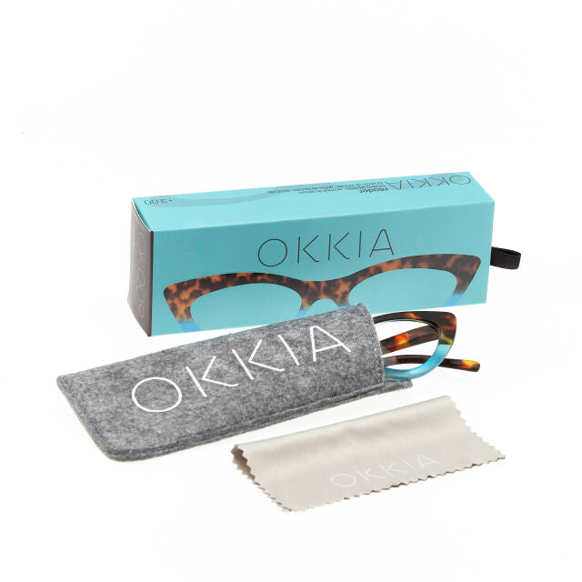 Fab Gifts | Okkia Reading Glasses Adriana Cat Havana Blue 2.50 by Weirs of Baggot Street