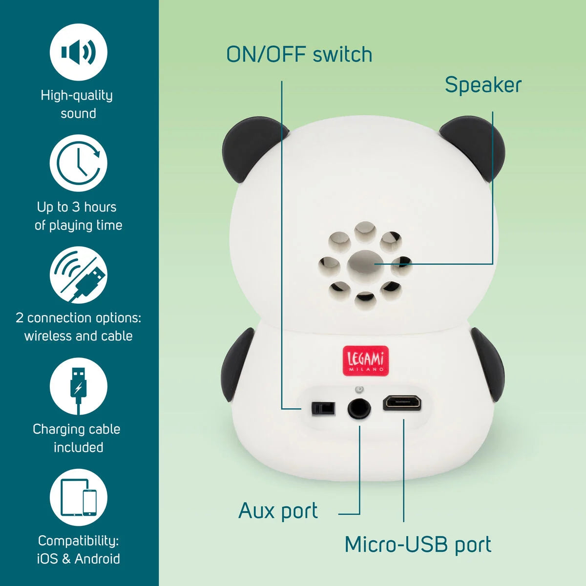 Legami Wireless Speaker With Stand Panda