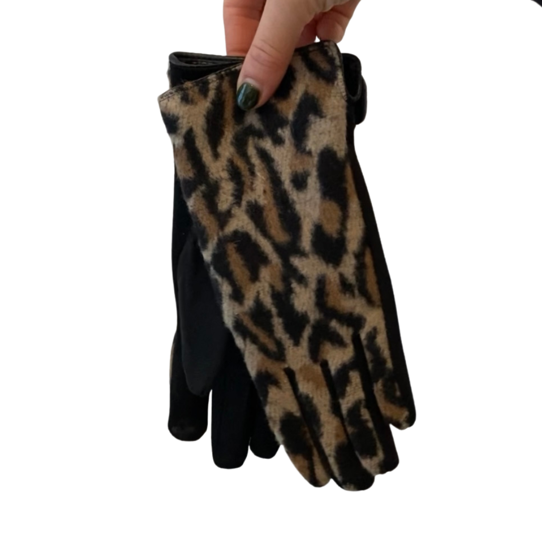 Winter Accessories - Beige Leopard Soft Fabric Gloves by Weirs of Baggot Street