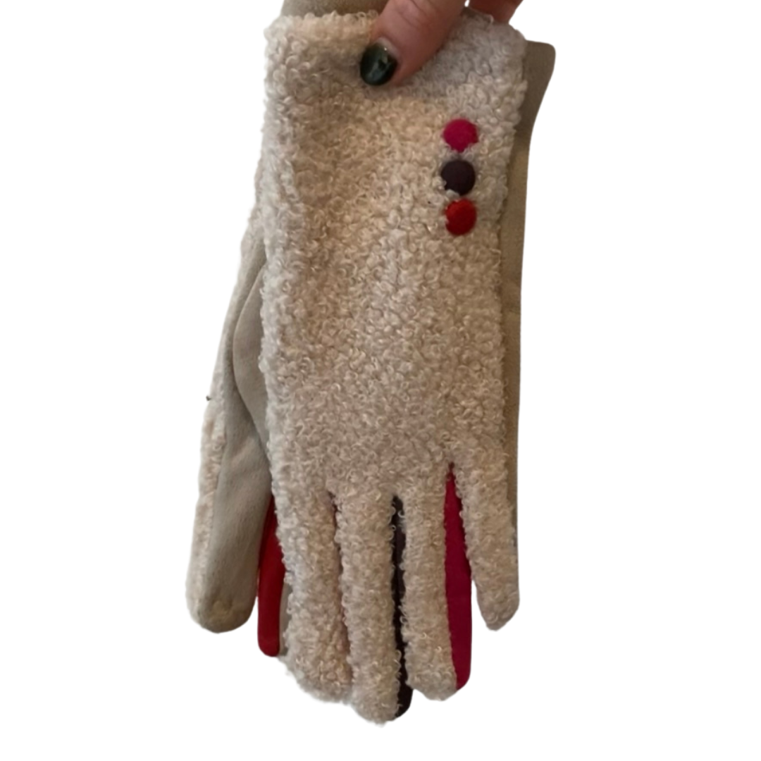 Winter Accessories - Textured Cream and Pink Soft Fabric Gloves by Weirs of Baggot Street