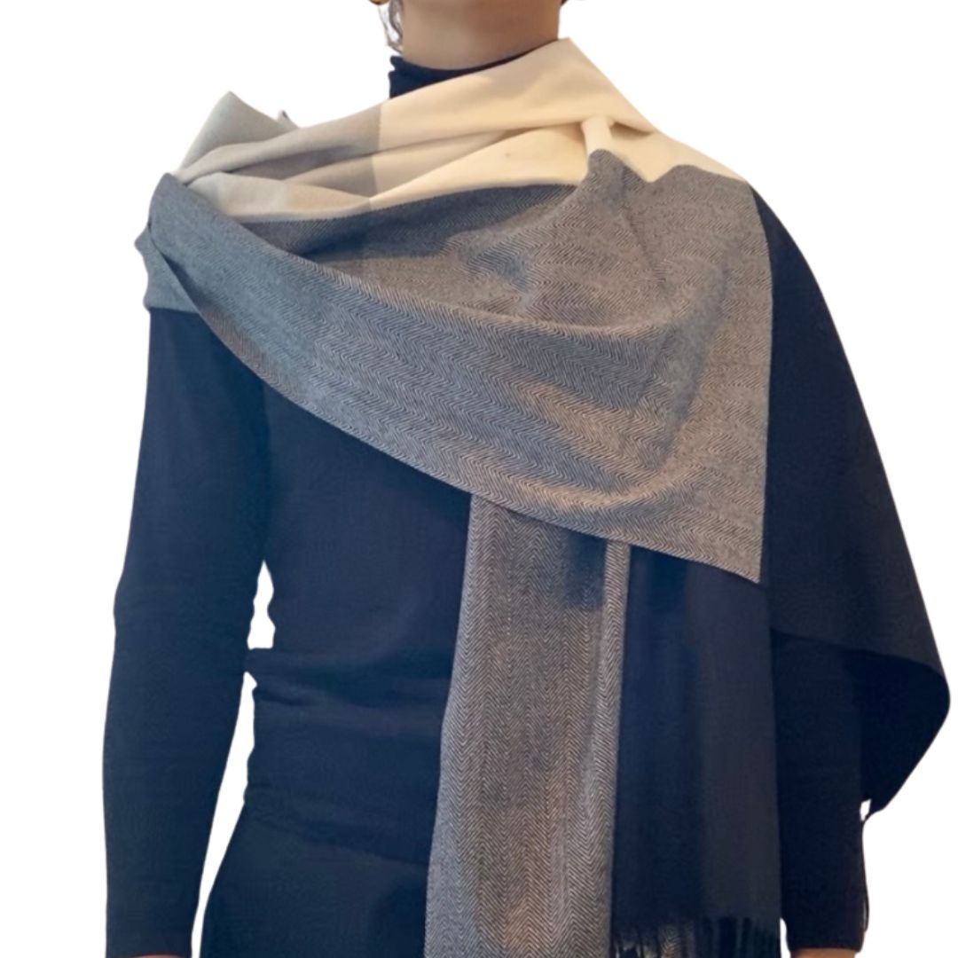 Winter Accessories | Classic Woollen Scarf - Black, White and Grey Colour Block by Weirs of Baggot St