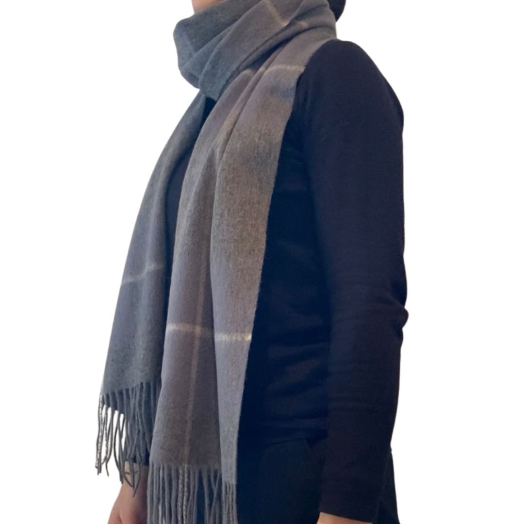 Winter Accessories | Classic Woollen Scarf - Blue Grey Plaid by Weirs of Baggot Street