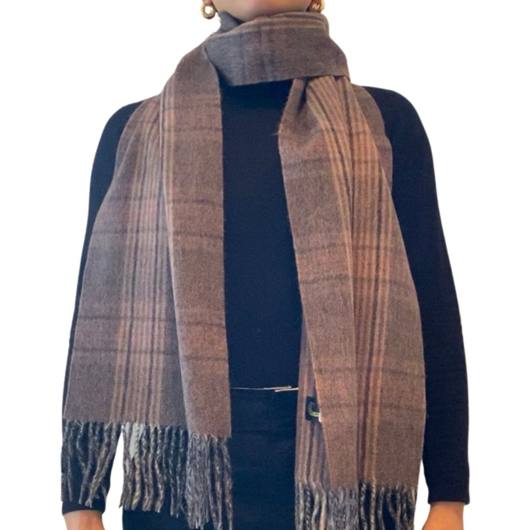 Winter Accessories | Classic Woollen Scarf - Light Brown and Beige Plaid by Weirs of Baggot Street