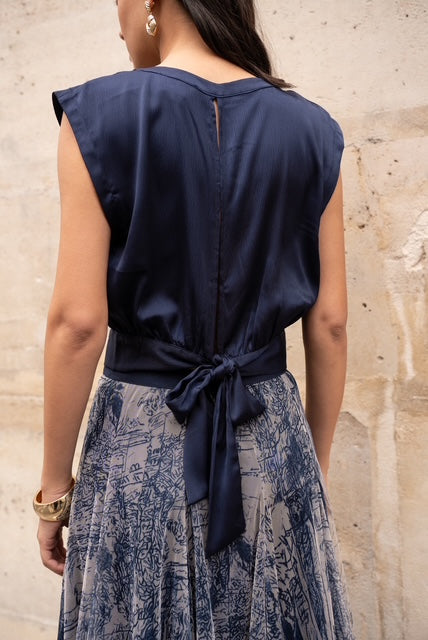 Silky Cropped Top with Back Tie Knot