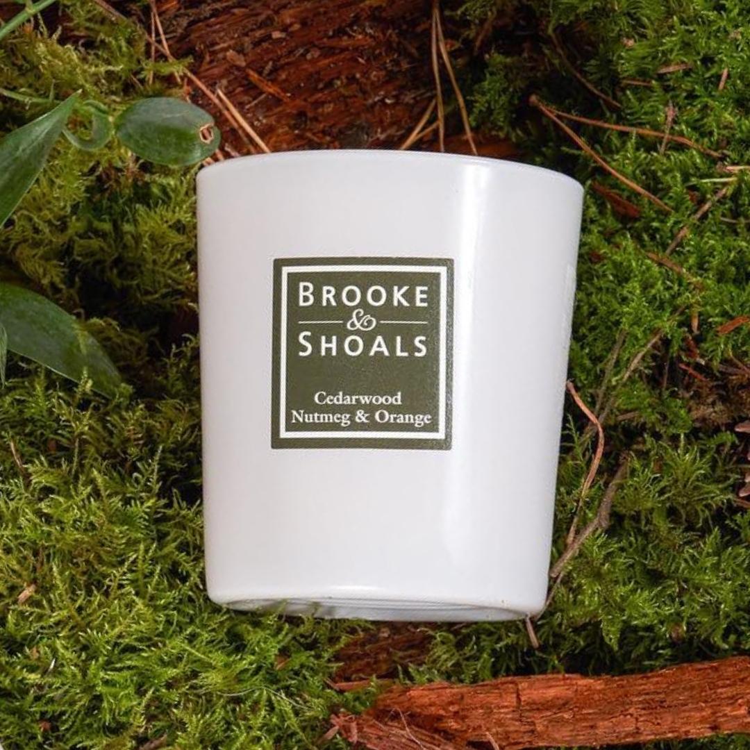 Brooke & Shoals Candle - Cedar Nutmeg & Orange by Weirs of Baggot Street. Celebrating Irish Creators