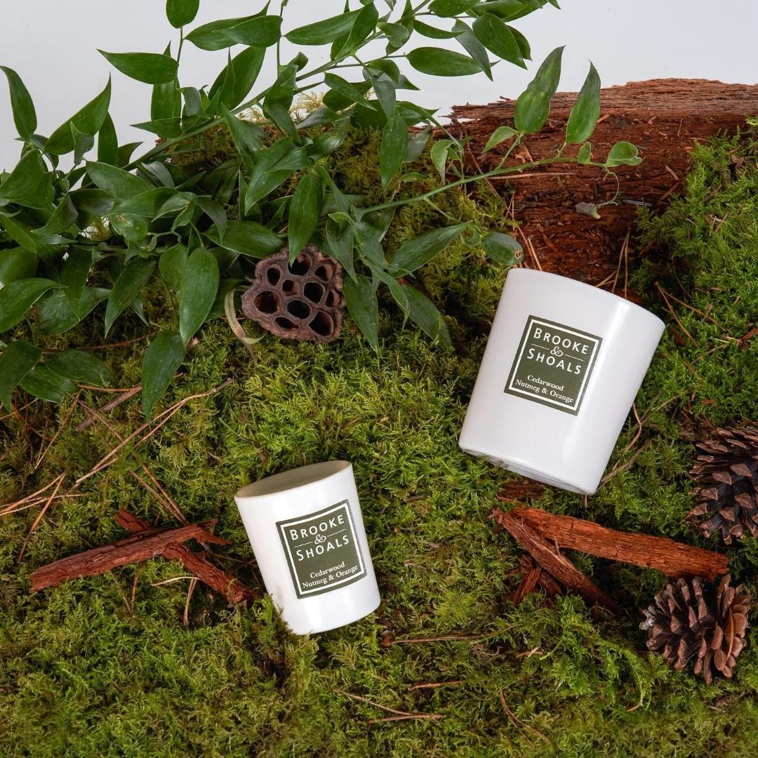 Brooke & Shoals Candle - Cedar Nutmeg & Orange by Weirs of Baggot Street. Celebrating Irish Creators
