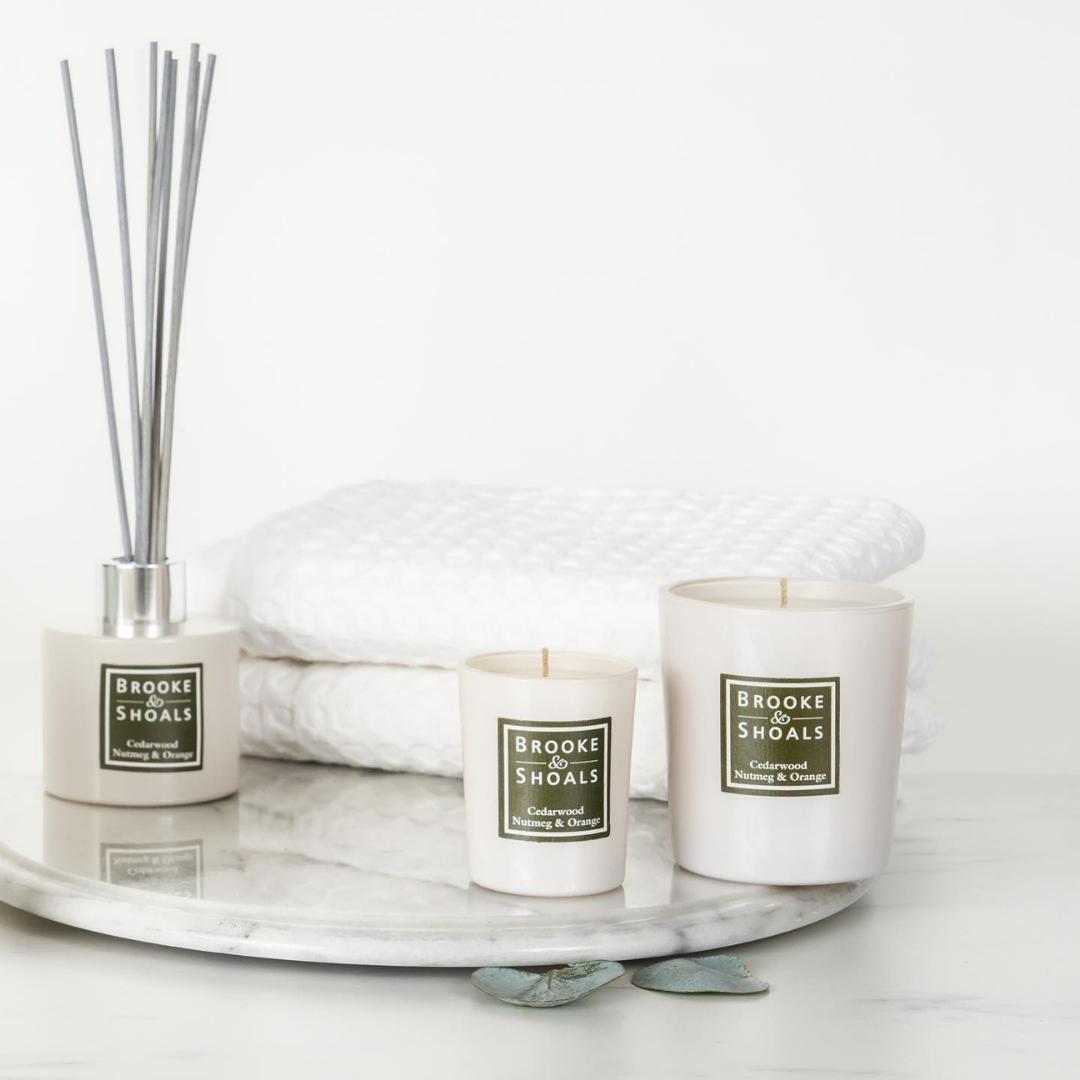 Brooke & Shoals Candle - Cedar Nutmeg & Orange by Weirs of Baggot Street. Celebrating Irish Creators