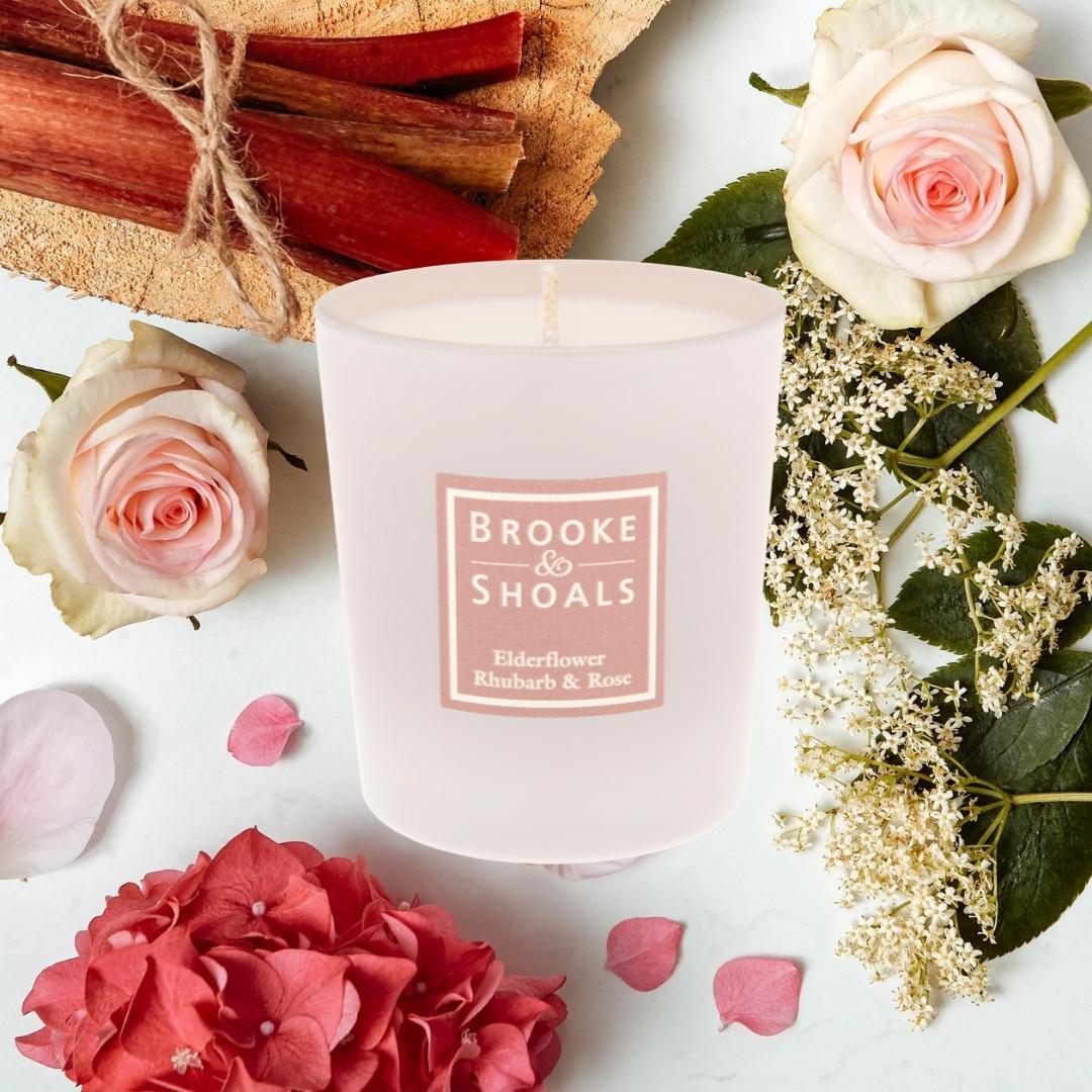 Brooke & Shoals Candle Elderflower Rhubarb & Rose by Weirs of Baggot Street. Celebrating Irish Creators