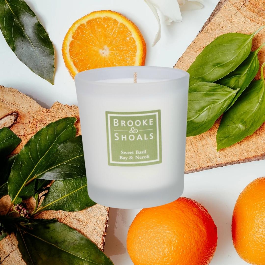 Brooke & Shoals Candle Sweet Basil Bay & Neroli by Weirs of Baggot Street. Celebrating Irish Creators