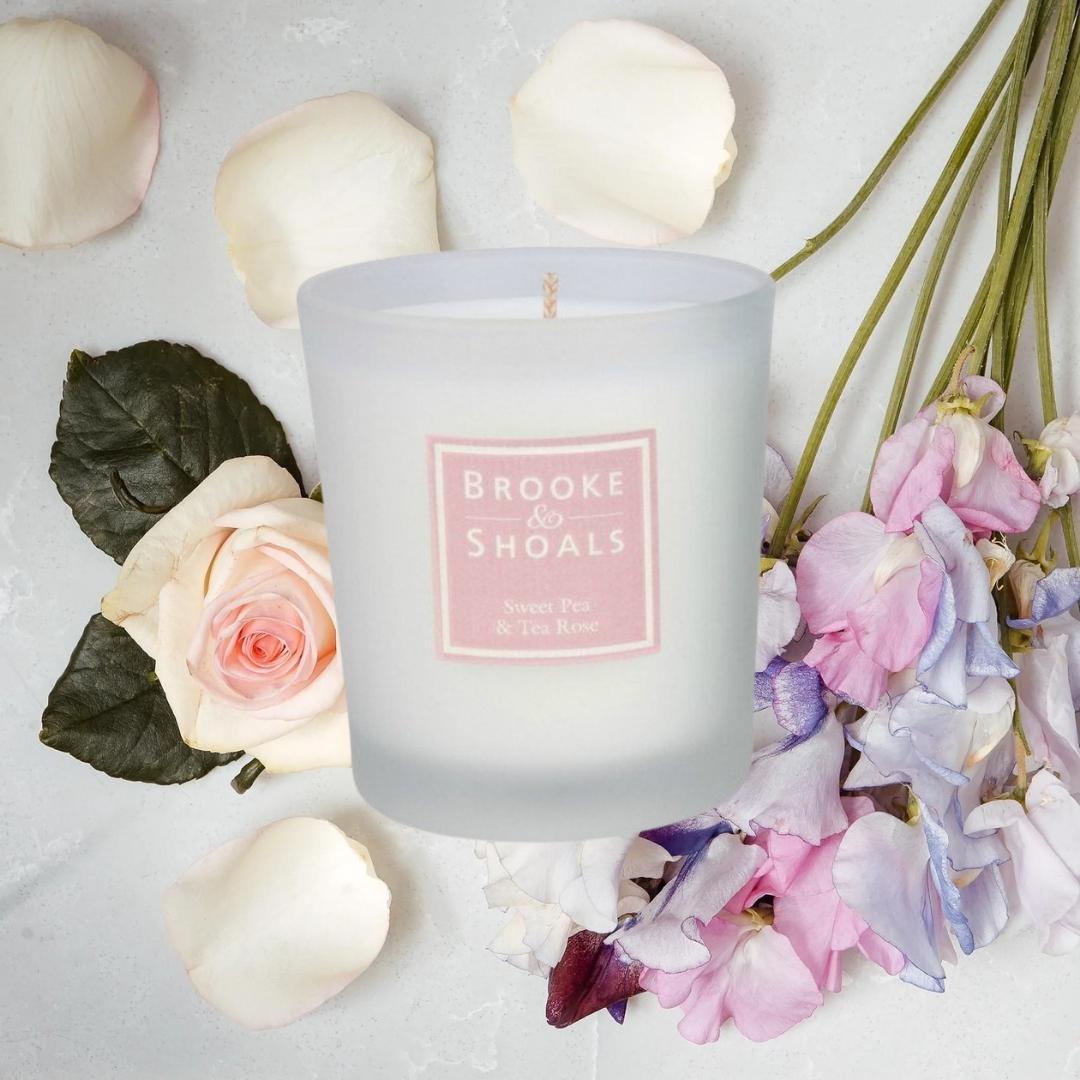 Brooke & Shoals Candle - Sweet Pea & Tea Rose by Weirs of Baggot Street. Celebrating Irish Creators