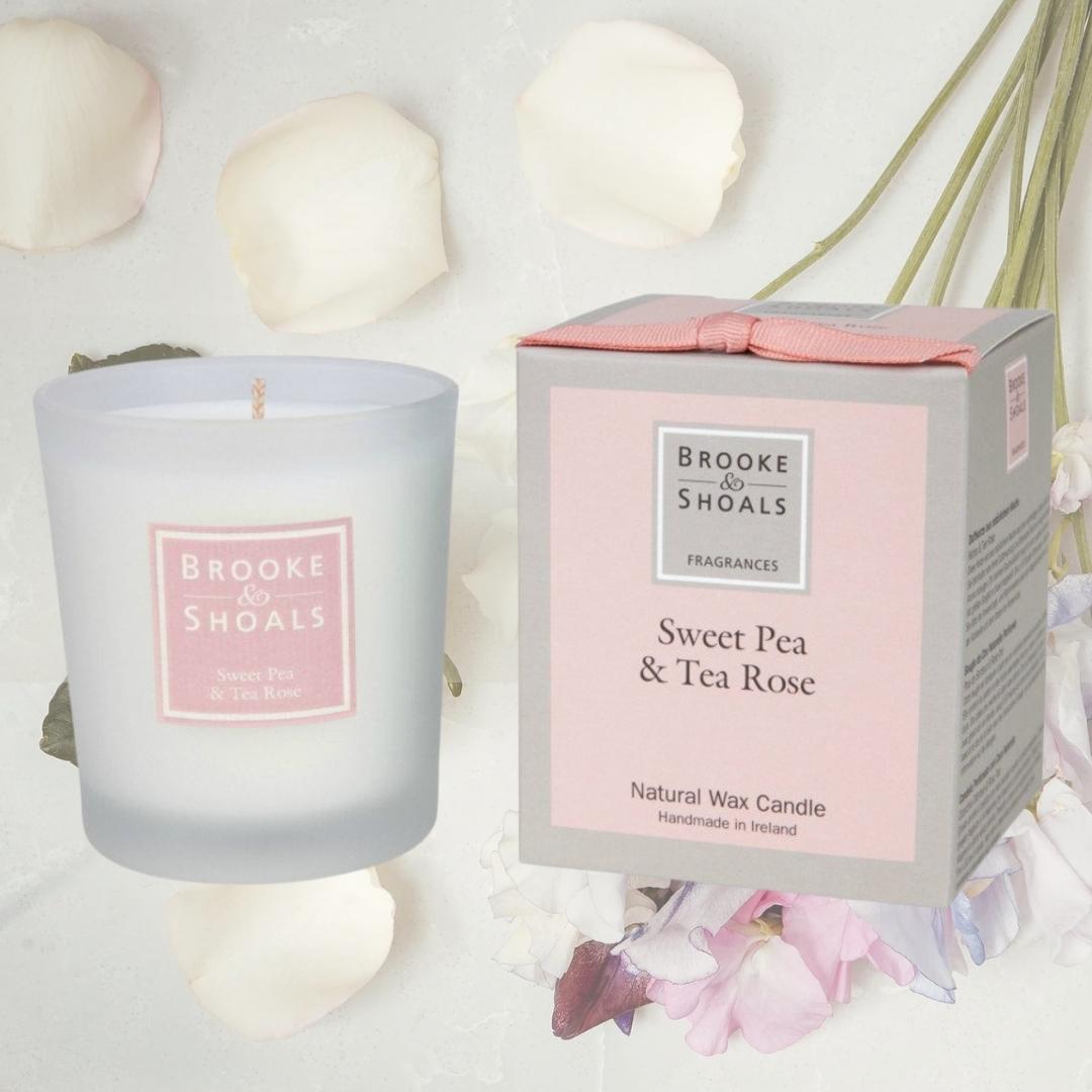 Brooke & Shoals Candle - Sweet Pea & Tea Rose by Weirs of Baggot Street. Celebrating Irish Creators
