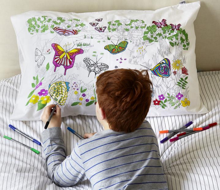 Eat Sleep Doodle Butterfly Pillow Case - Colour in & Learn