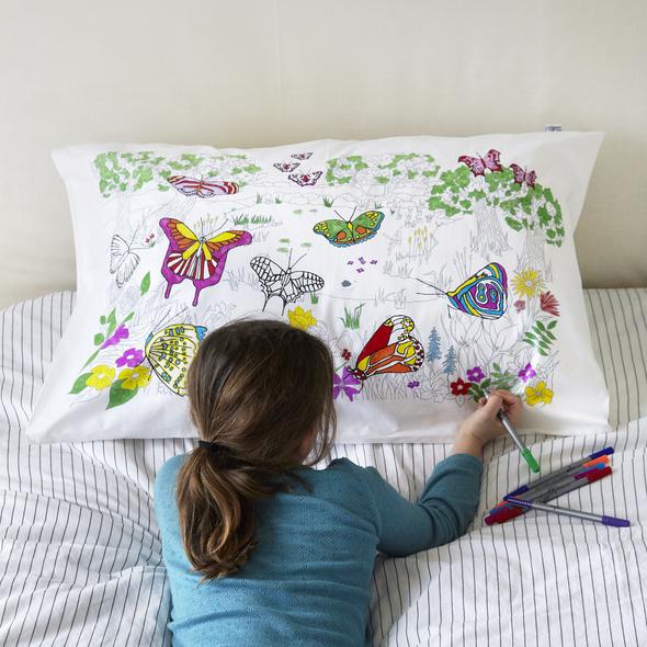 Eat Sleep Doodle Butterfly Pillow Case - Colour in & Learn