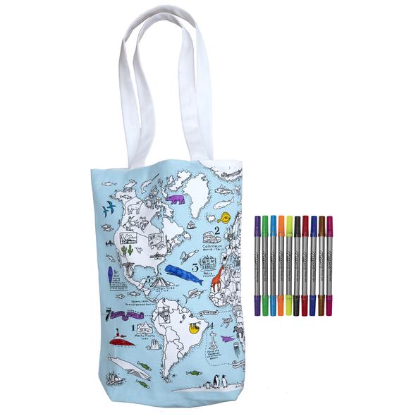 Eat Sleep Doodle Colour & Carry World Map Tote Bag