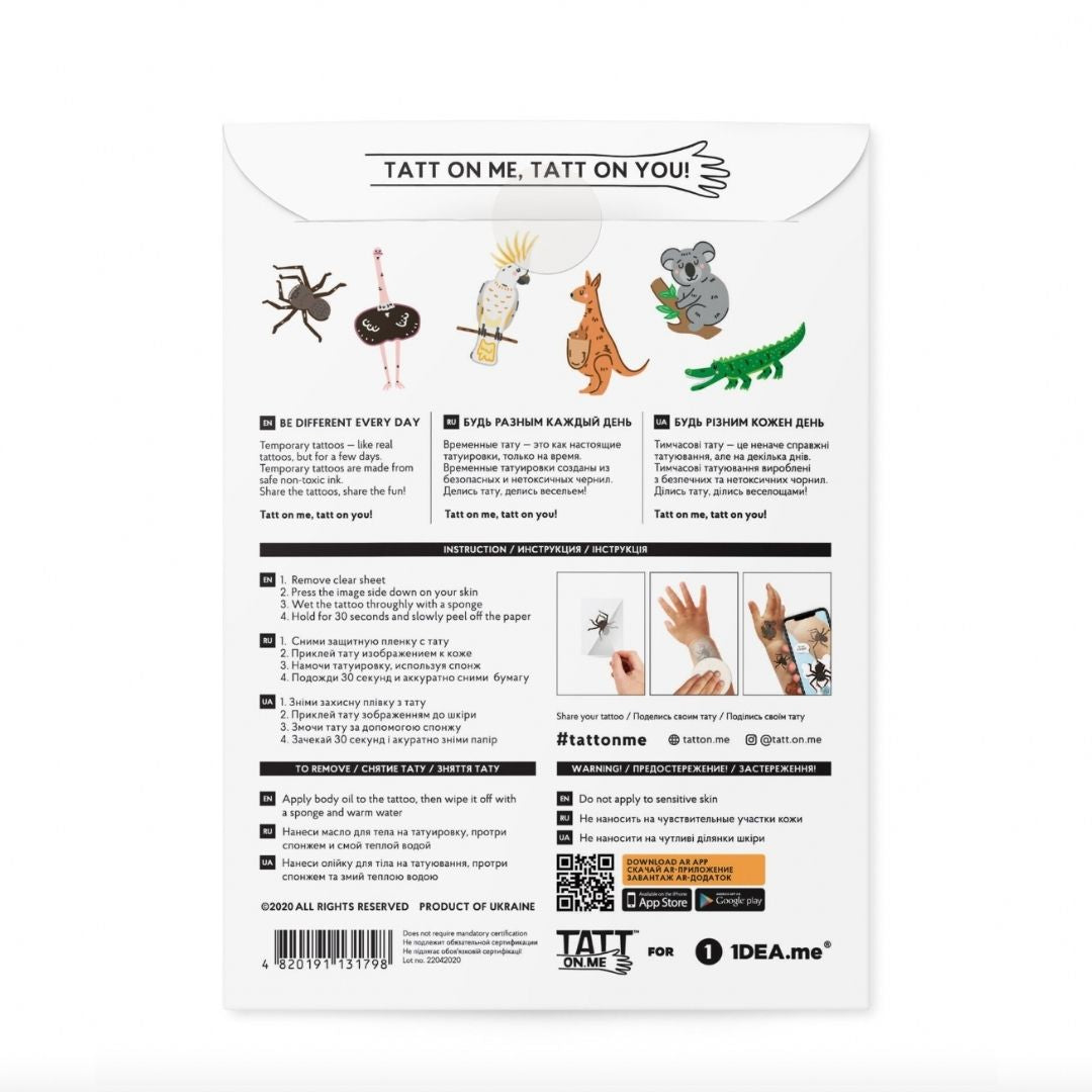 Fab Gifts | TSAR-Australian Animals Live AR Temporary Tattoo Set by Weirs of Baggot Street