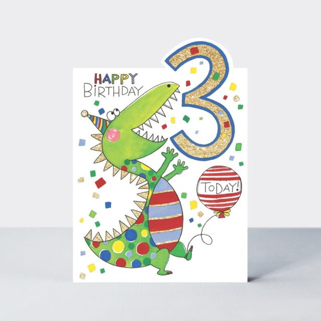 Greeting Card - Rachel Ellen Cherry on Top - Age 3 boy Dinosaur Card by Weirs of Baggot Street