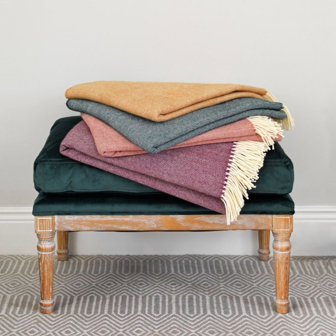 McNutt of Donegal | Lambswool Throw Grey Herring Bone by Weirs of Baggot Street