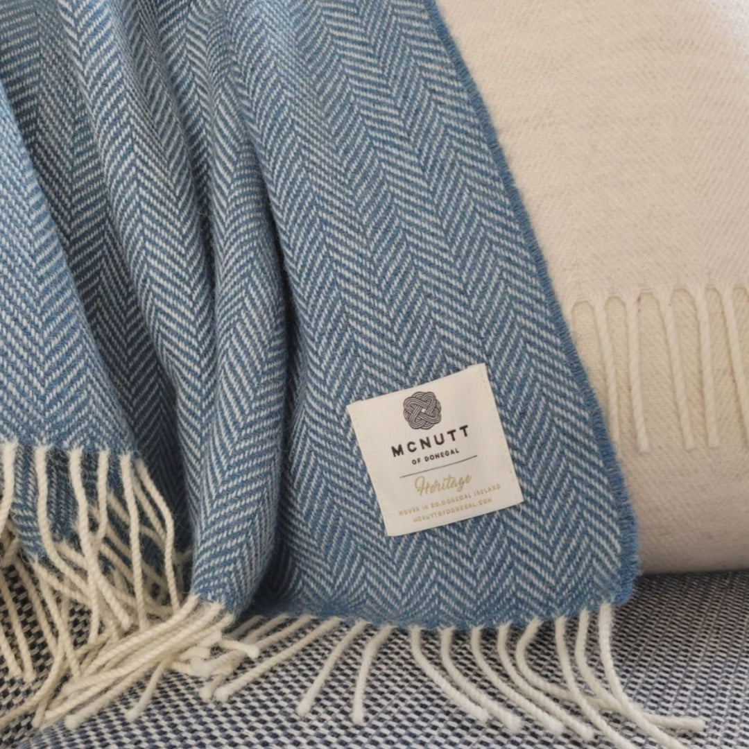 McNutt of Donegal | Lambswool Throw Grey Herring Bone by Weirs of Baggot Street