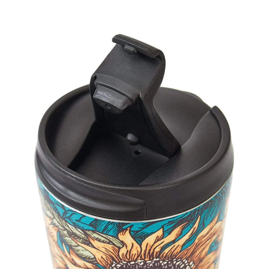 Sustainable Living | Eco Chic Teal Sunflower Thermal Coffee Cup by Weirs of Baggot Street