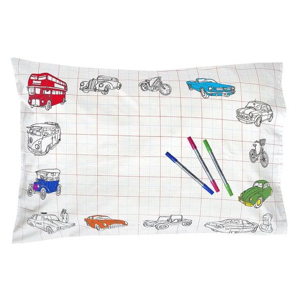 Eat Sleep Doodle Working Wheels Pillowcase - Colour in & Learn